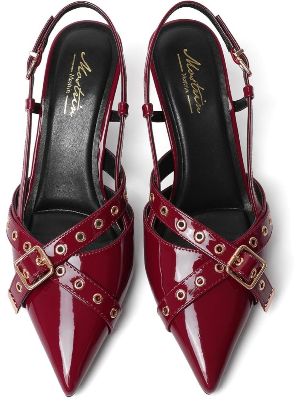 Women's Pointed Closed Toe Heels Burgundy Slip On Stiletto Dressy Pump Shoes - Picture 5 of 6